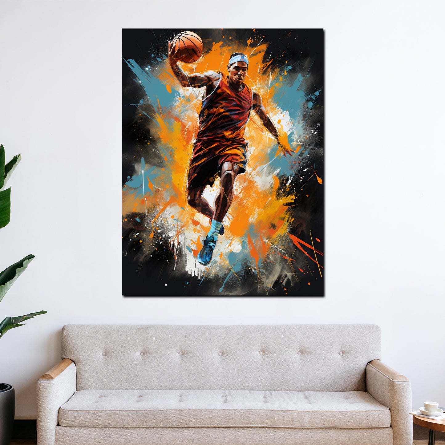 Wandbild Kunstwerk Street Art Mann mit Basketball Painting Style