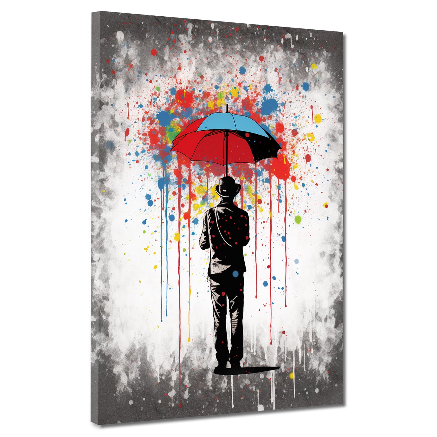 Wandbild Kunstwerk Street Art Mann mit Regenschirm Abstract Style