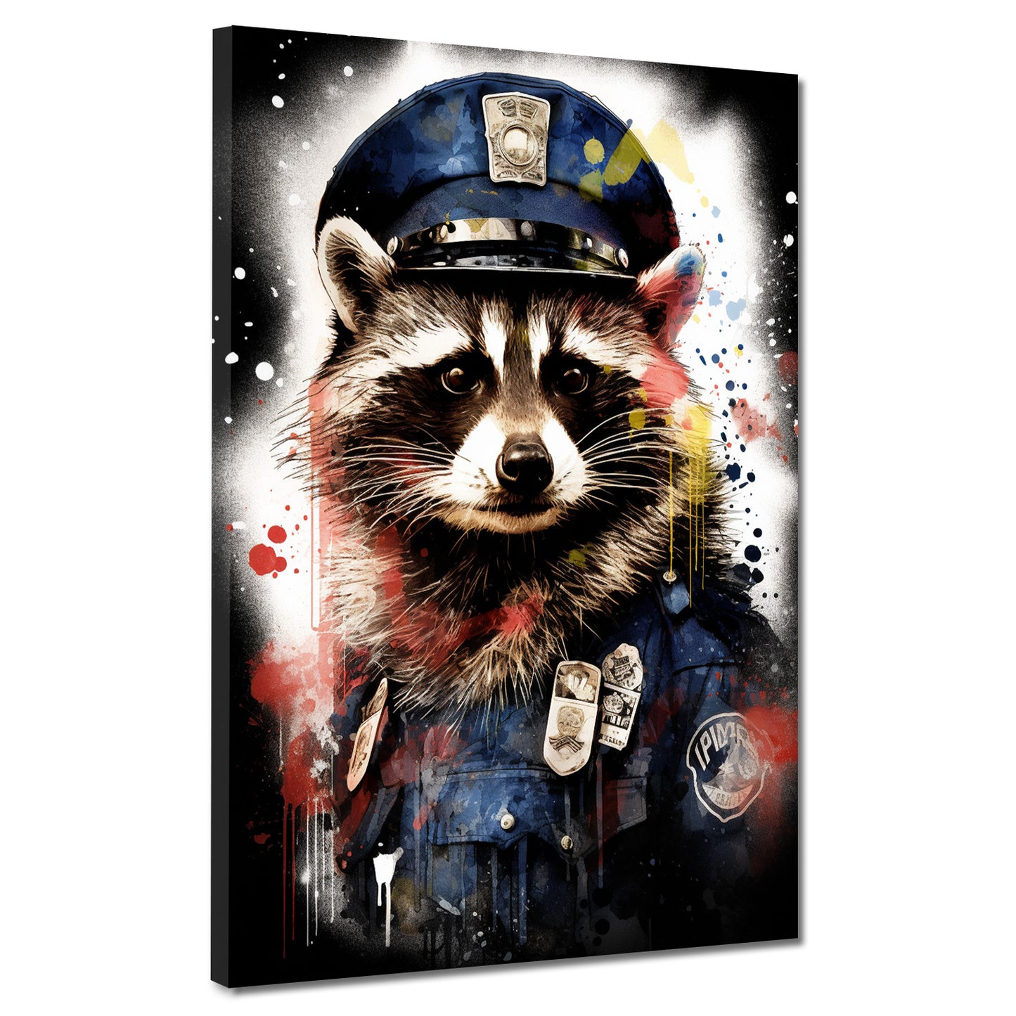 Wandbild Kunstwerk Street Art Waschbär in Polizeiuniform