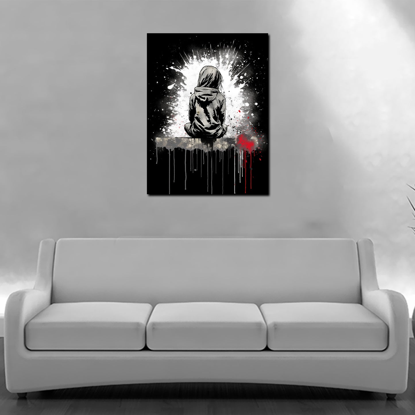 Wandbild Kunstwerk Street Art abstrakt Mädchen sitzend Black Style