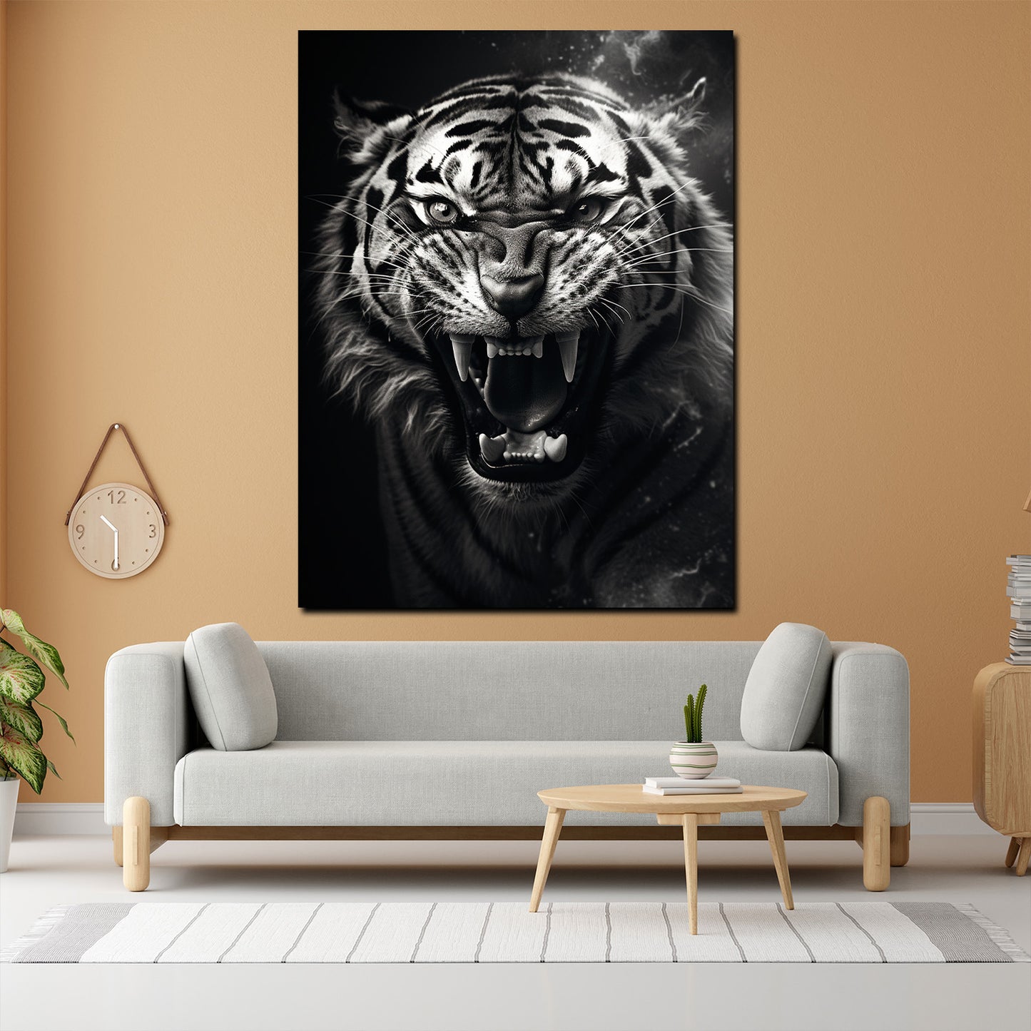 Wandbild Kunstwerk Tiger schwarz weiß