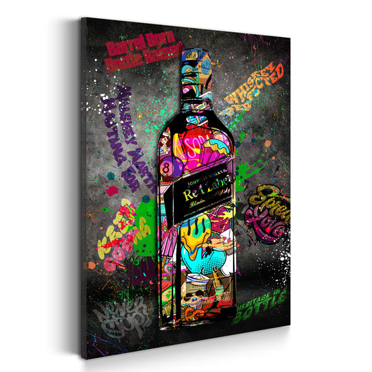 Wandbild Kunstwerk Whisky Flasche Red Style Street Art Design und Schriftzüge