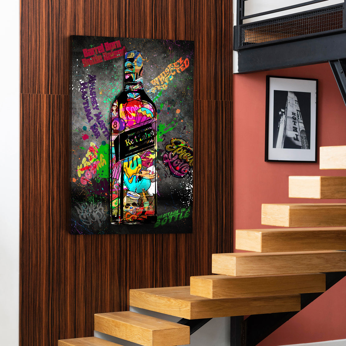 Wandbild Kunstwerk Whisky Flasche Red Style Street Art Design und Schriftzüge