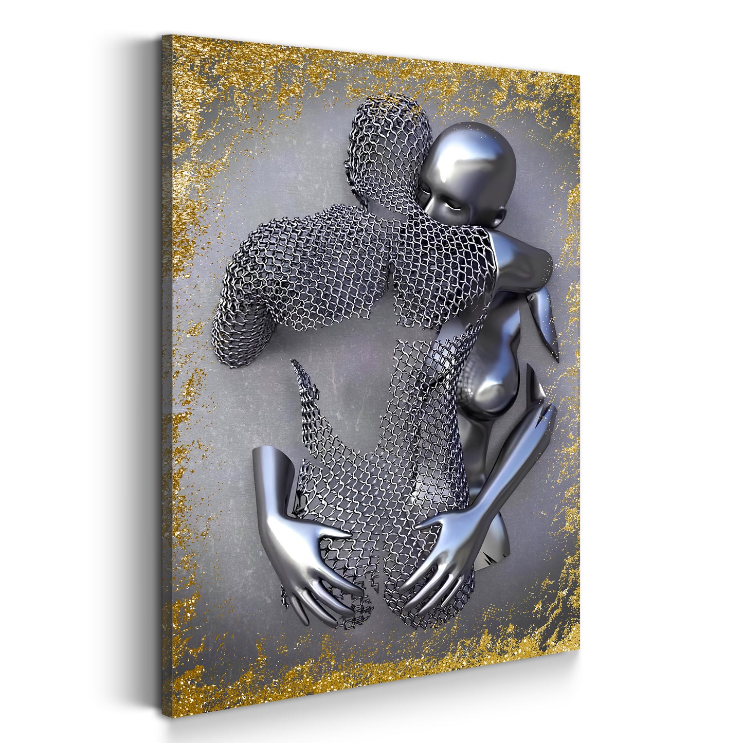 Wandbild Kunstwerk abstrakt Metallfigur Love Metallic Wandkunst Körper Gold Style