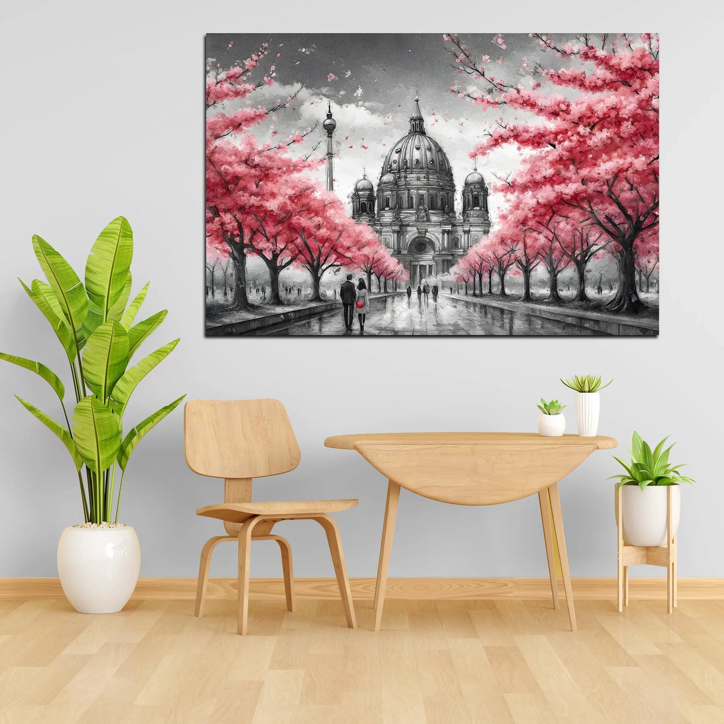 Wandbild Kunstwerk abstrakt Berlin Bäume mit rosa Blätter