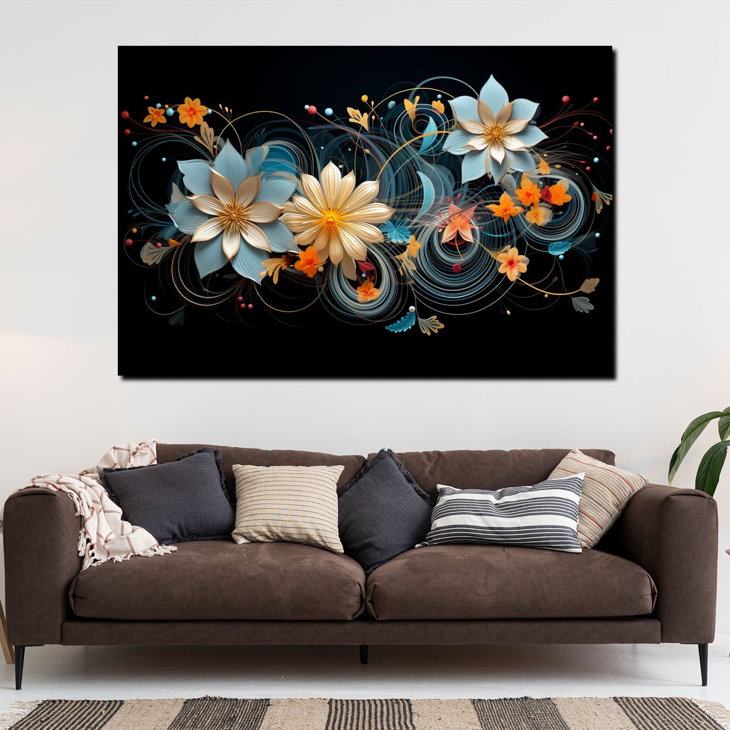 Wandbild Kunstwerk abstrakt Blumen Black Style