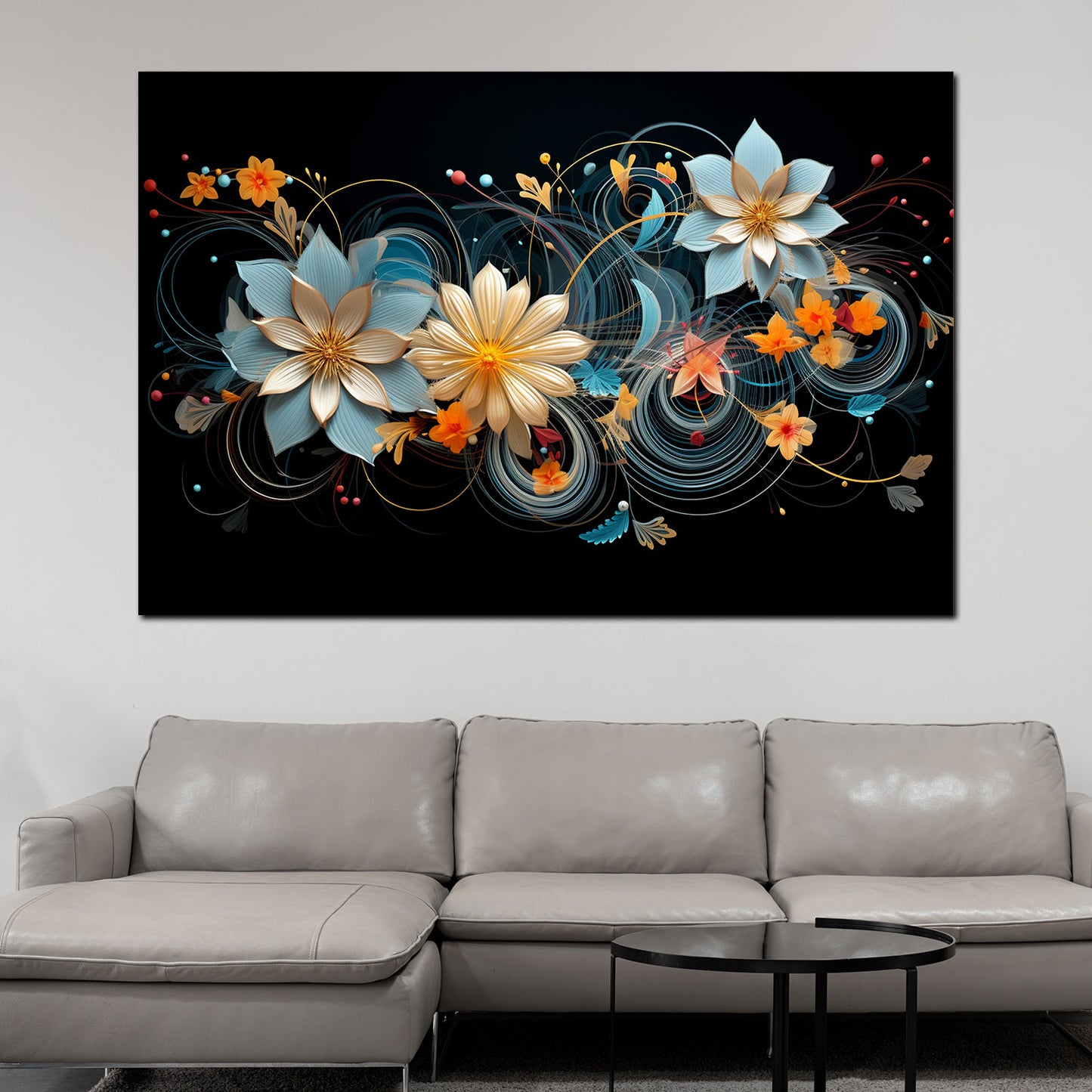 Wandbild Kunstwerk abstrakt Blumen Black Style