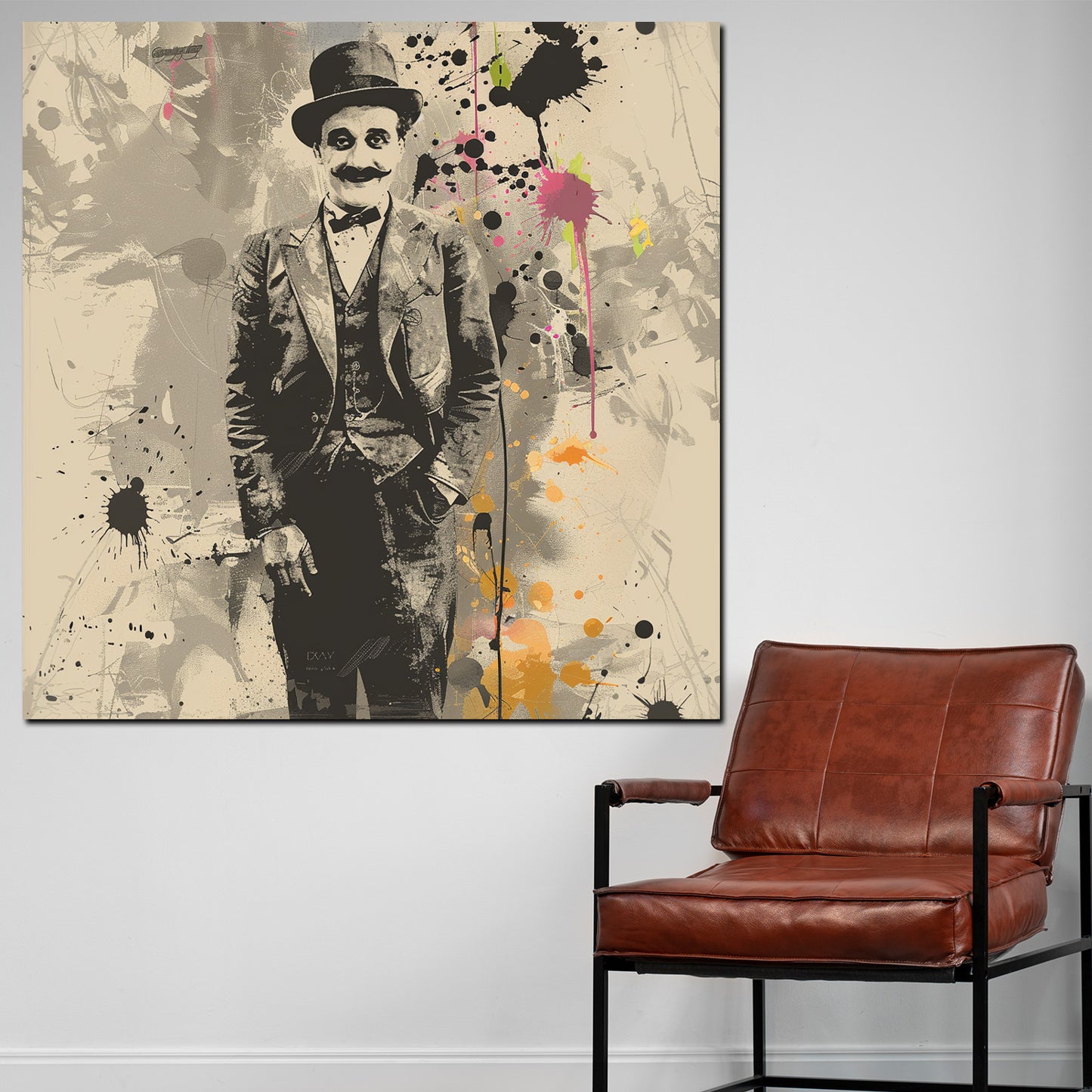 Wandbild Kunstwerk abstrakt Chaplin im Retro Look