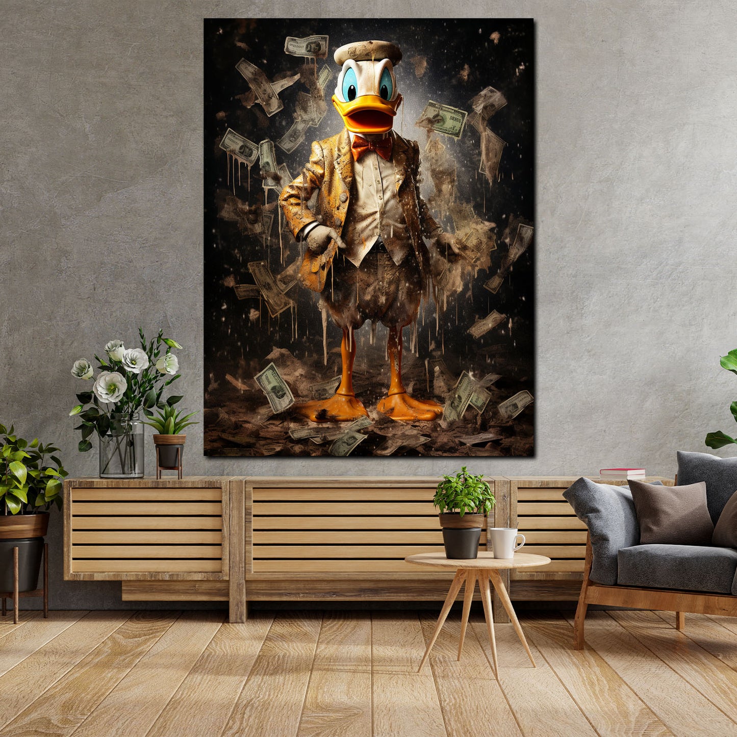 Wandbild Kunstwerk abstrakt Comic Duck Money Cash