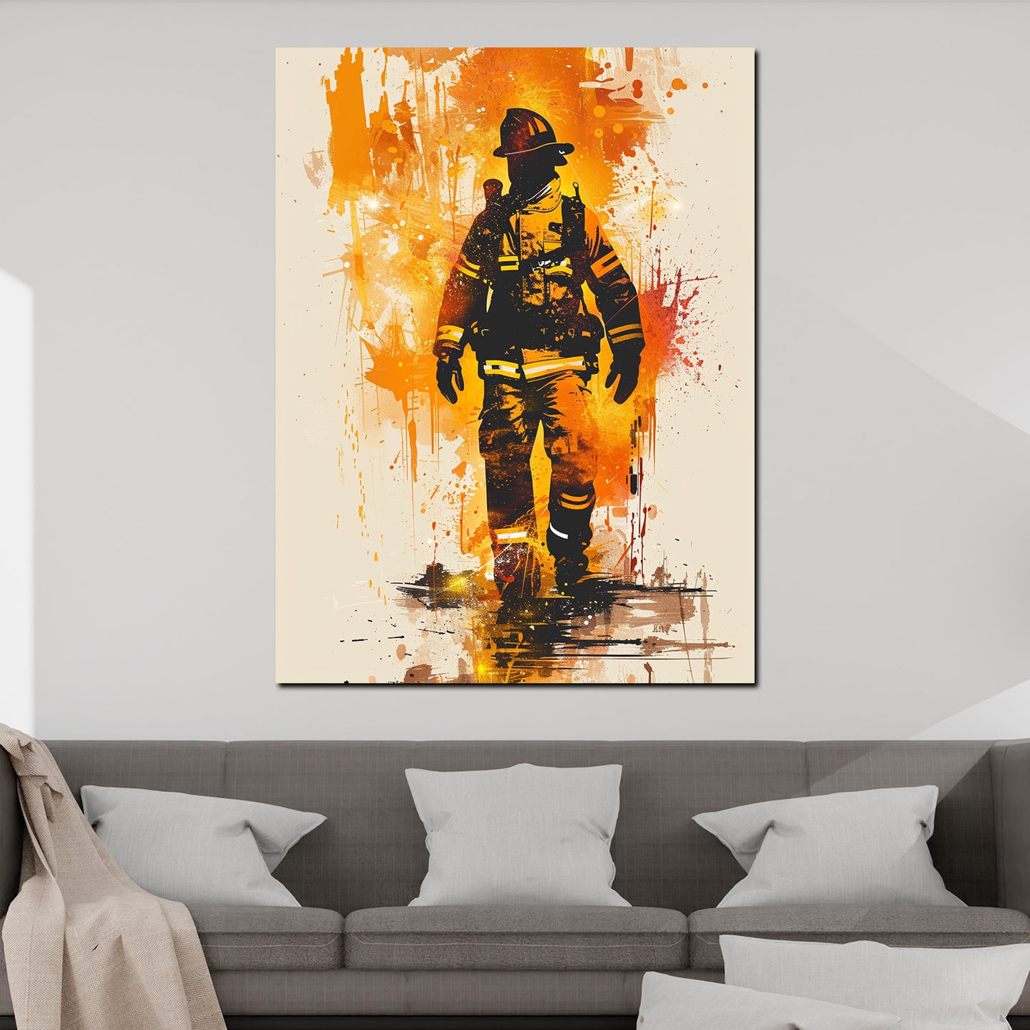 Wandbild Kunstwerk abstrakt Feuerwehrmann splash