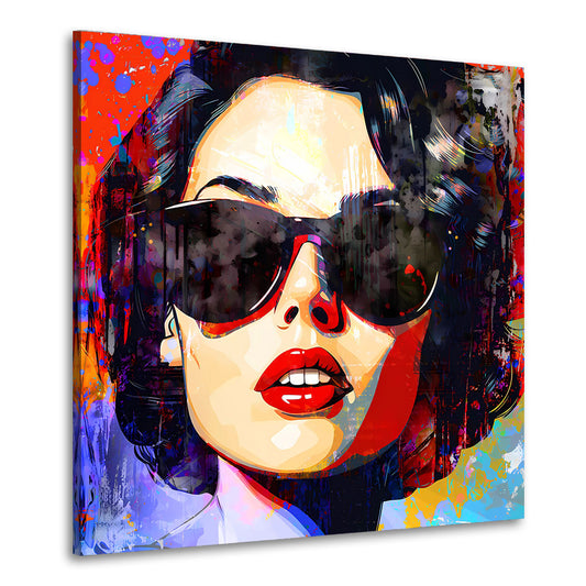 Wandbild Kunstwerk abstrakt Frauen Portrait mit Sonnenbrille Pop Art