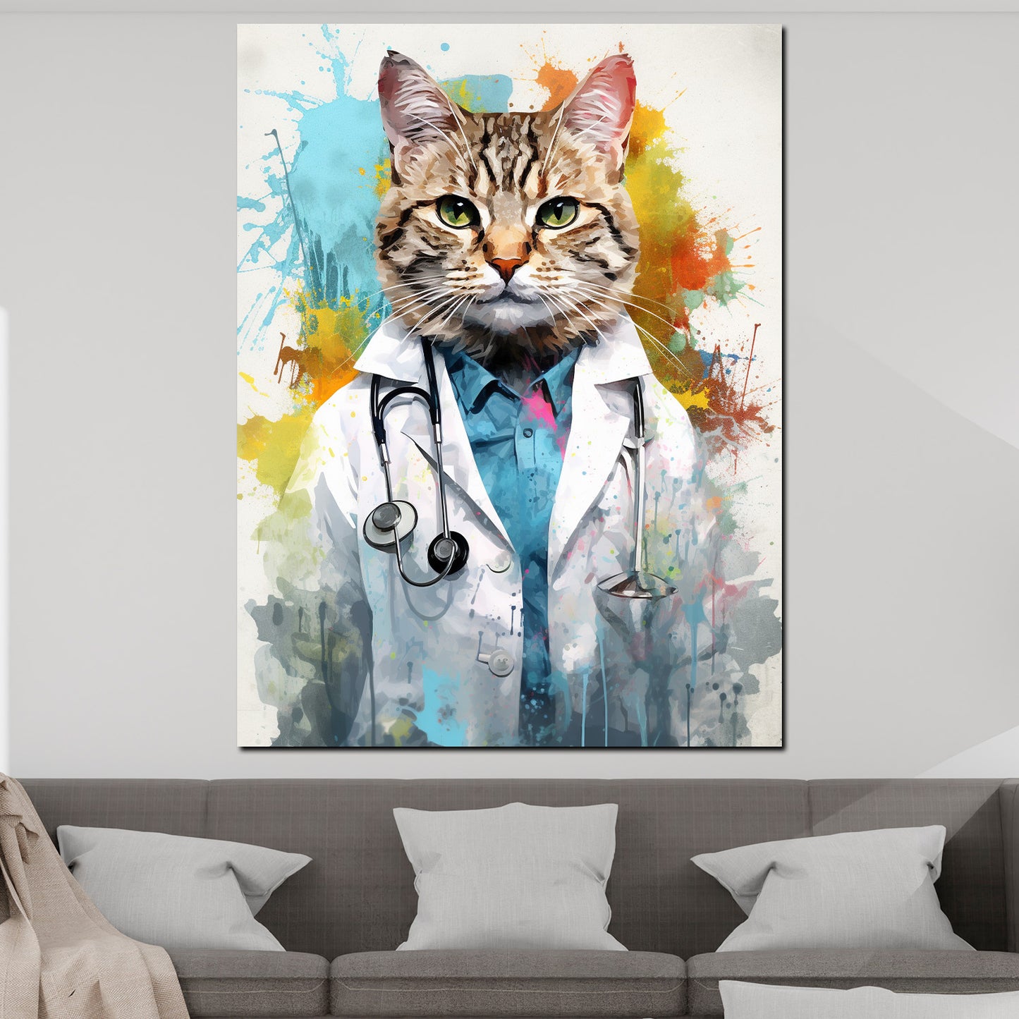 Wandbild Kunstwerk abstrakt Katze als Doktor