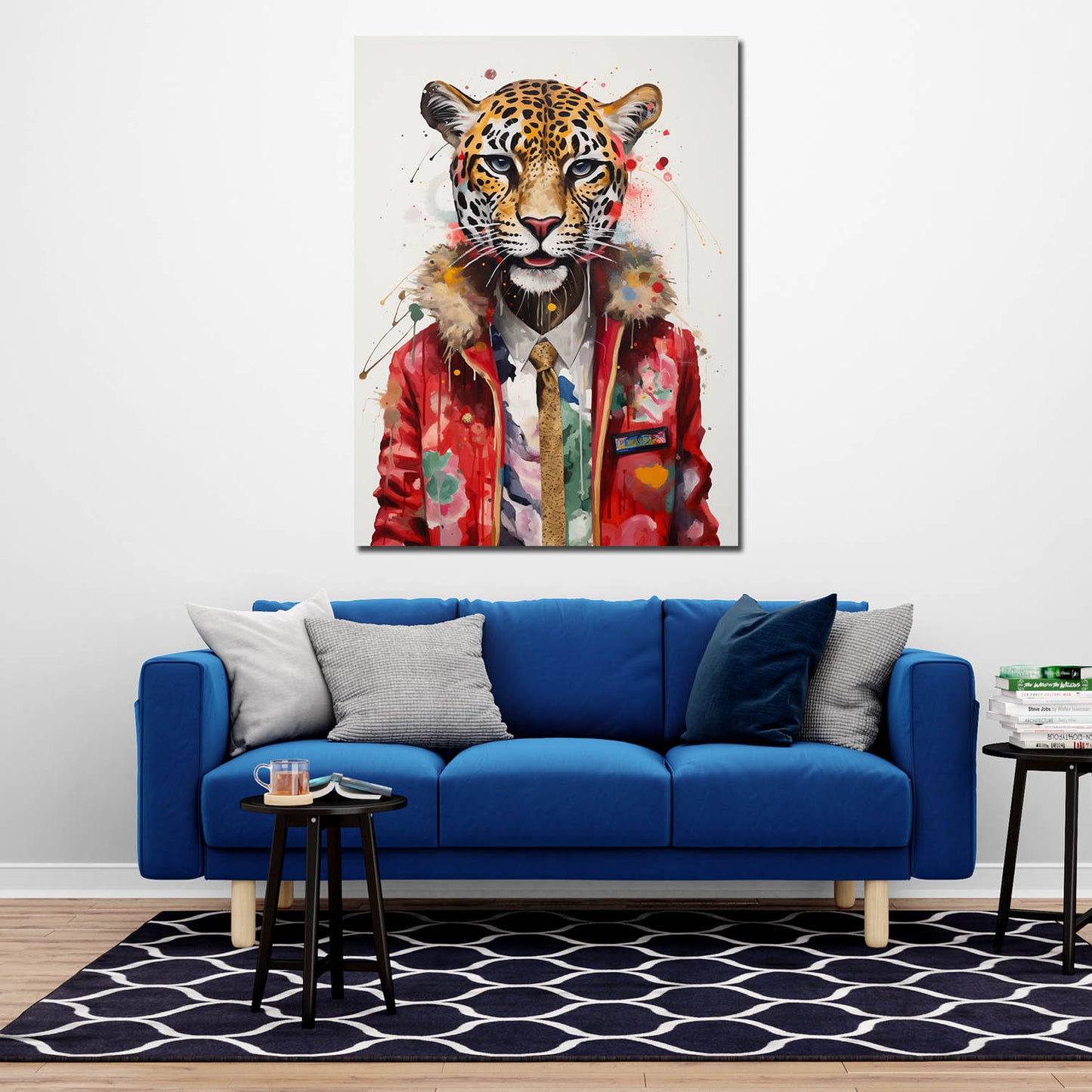 Wandbild Kunstwerk abstrakt Leopard mit Krawatte Pop Art Cool Style