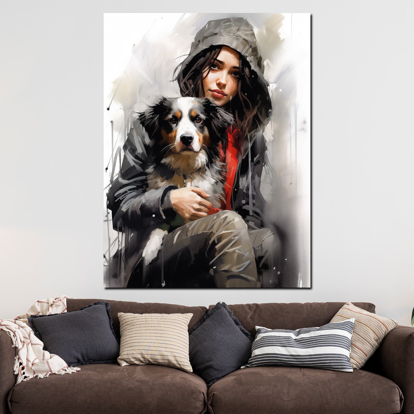 Wandbild Kunstwerk abstrakt Mädchen mit Hund