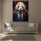 Wandbild Kunstwerk abstrakt Panda im blauen Anzug Pop Art Splash