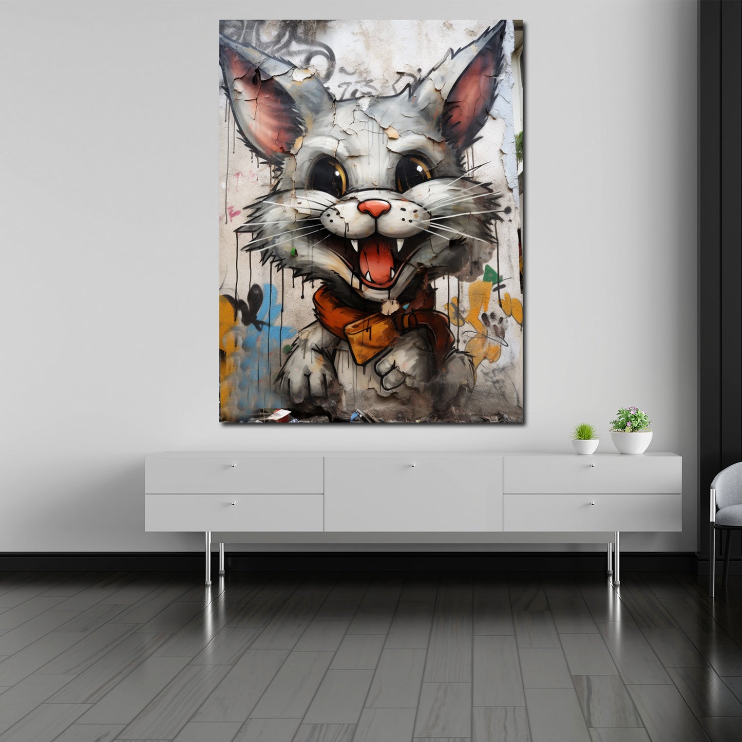 Wandbild Kunstwerk abstrakt Pop Art White Cat, Katze