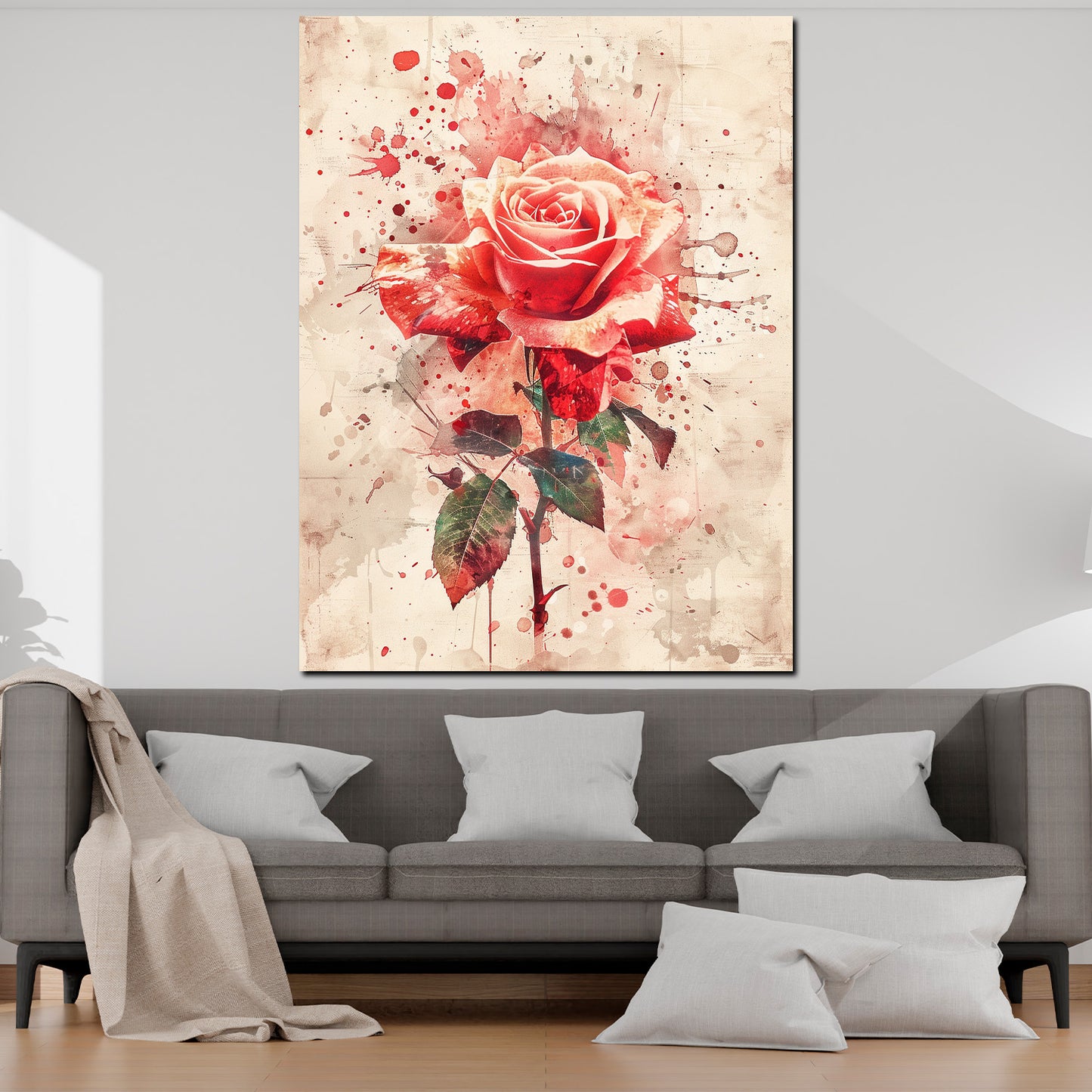 Wandbild Kunstwerk abstrakt Rose in rot Aquarell