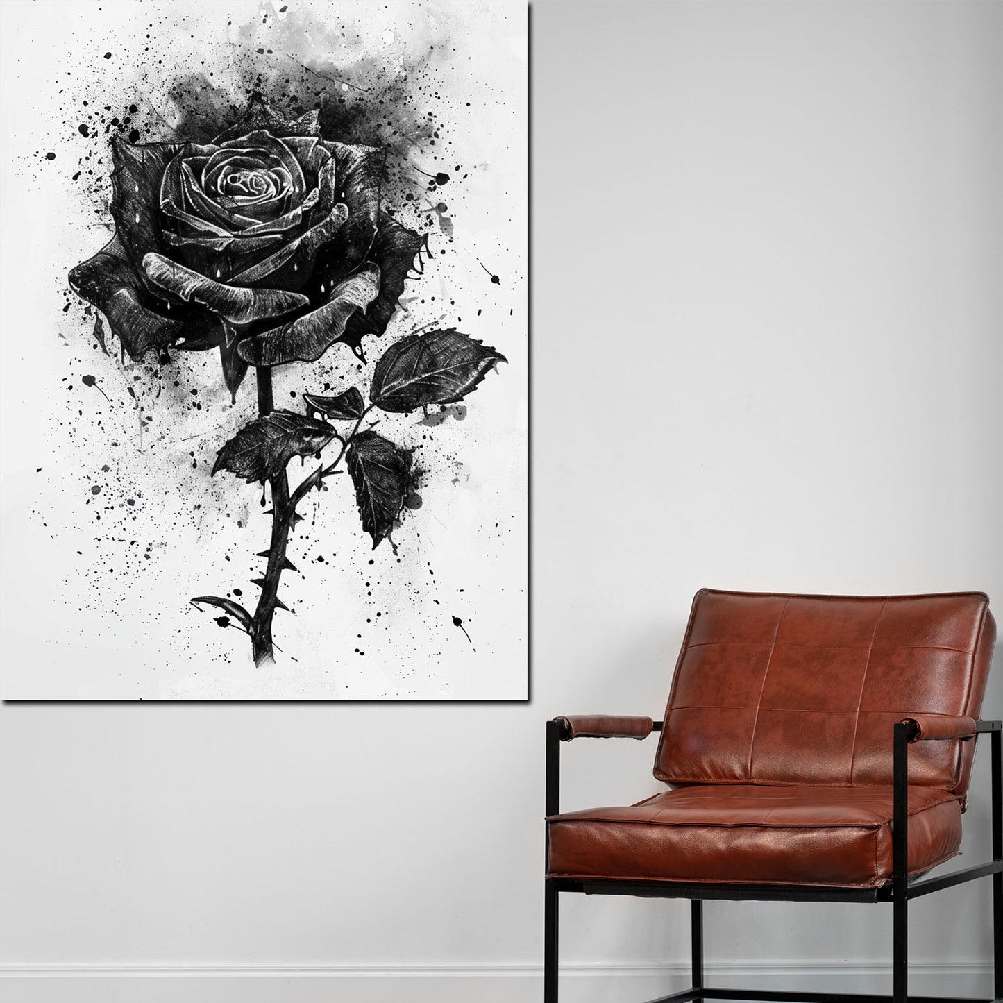 Wandbild Kunstwerk abstrakt Rose in Schwarz-Weiß