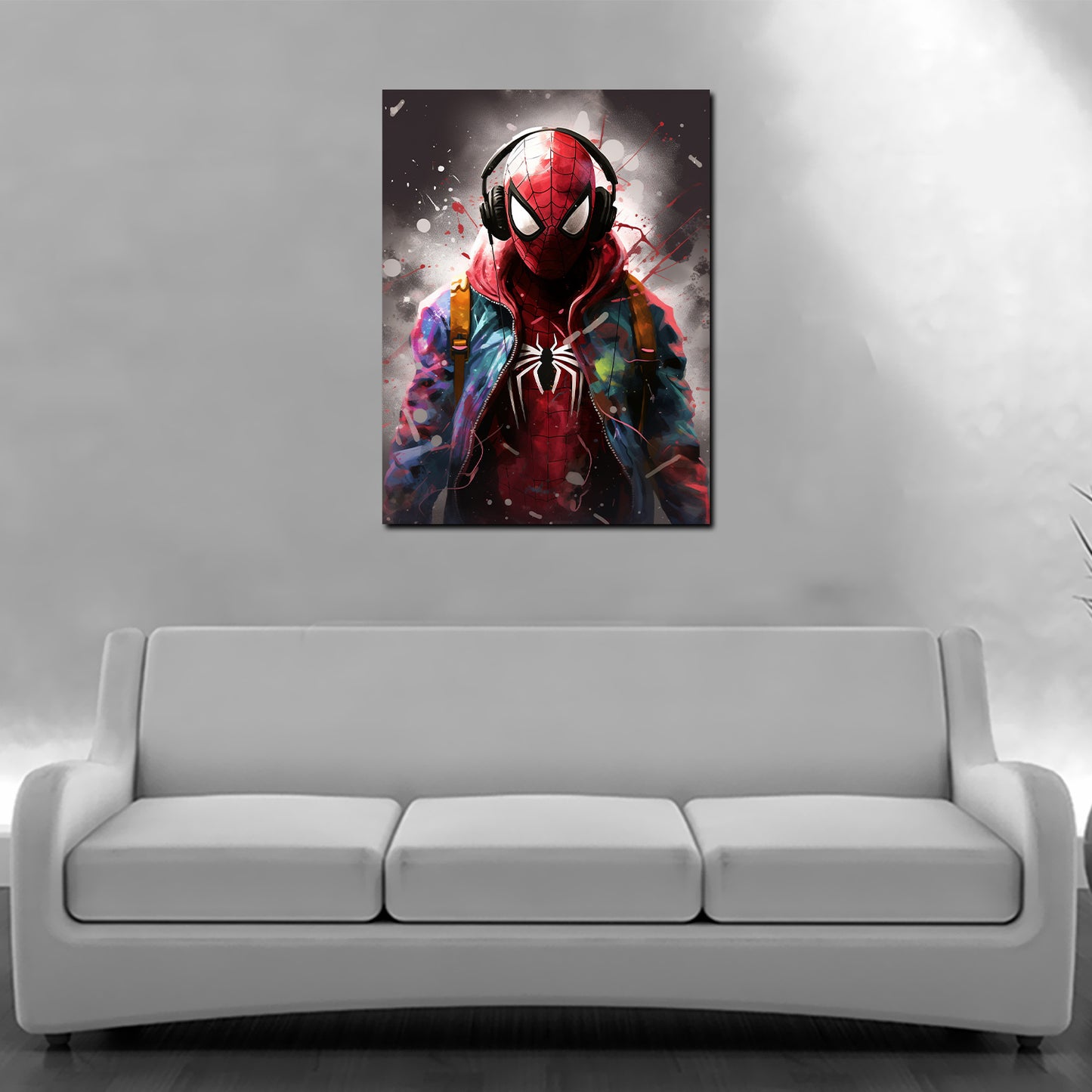 Wandbild Kunstwerk Man abstrakt Spider mit Kopfhörer