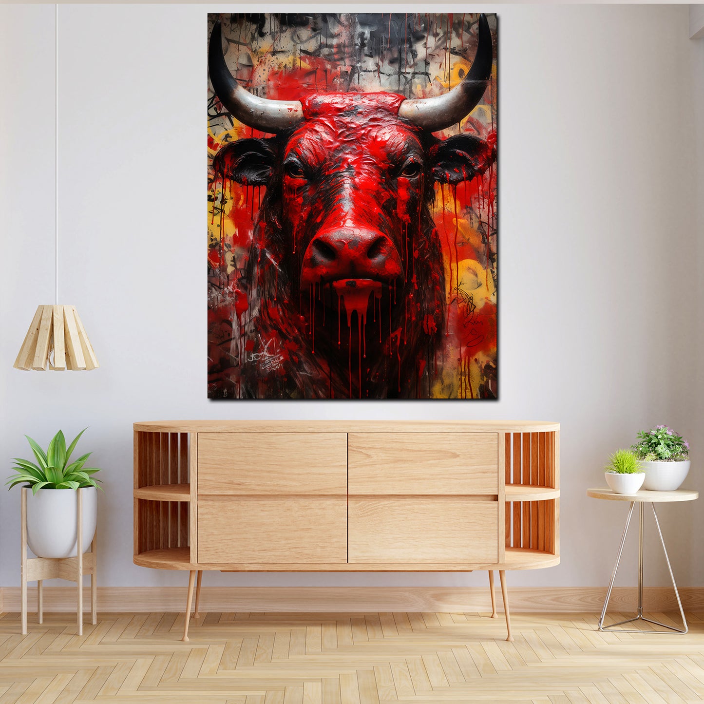 Wandbild Kunstwerk abstrakt Stier Red Style