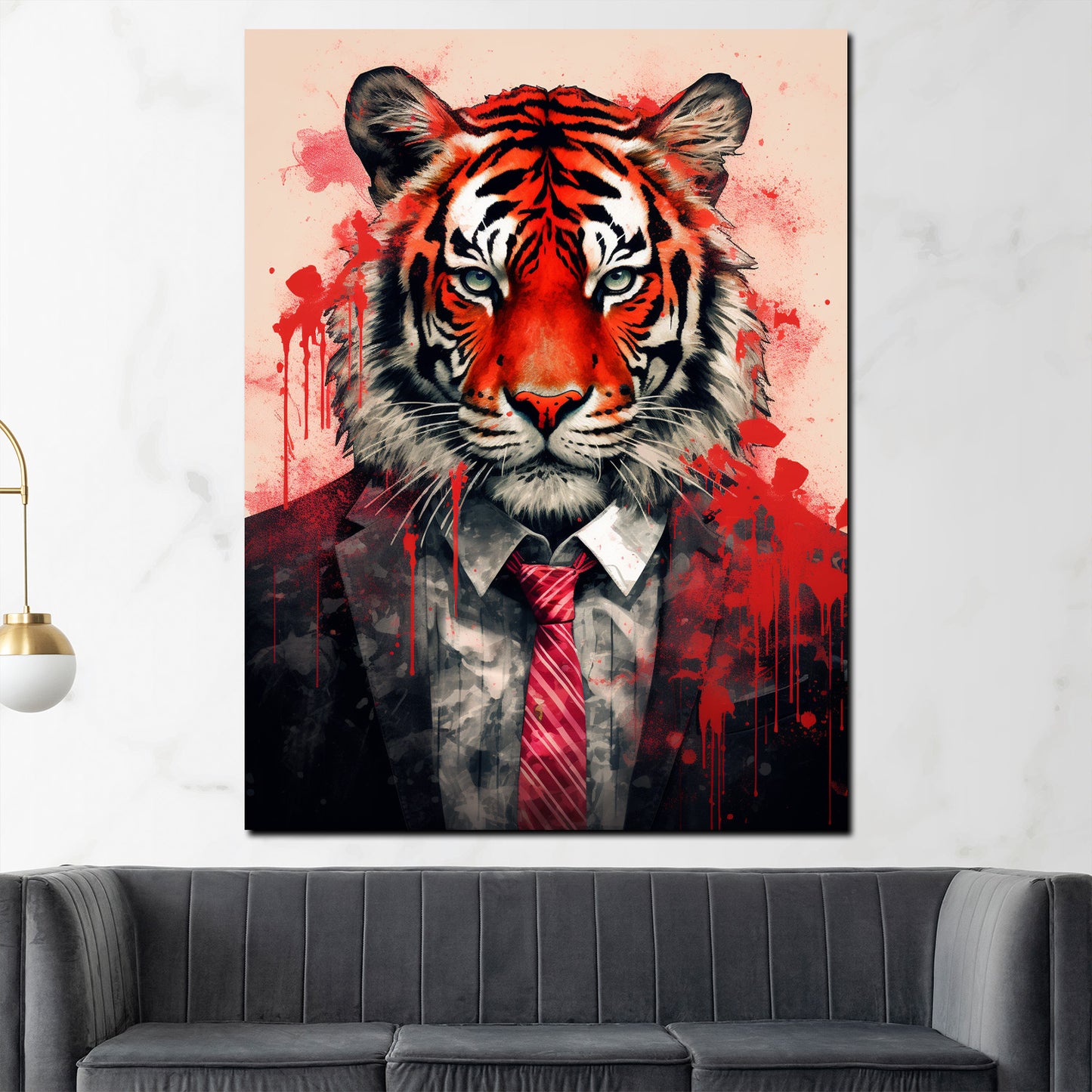 Wandbild Kunstwerk abstrakt Tiger mit Anzug