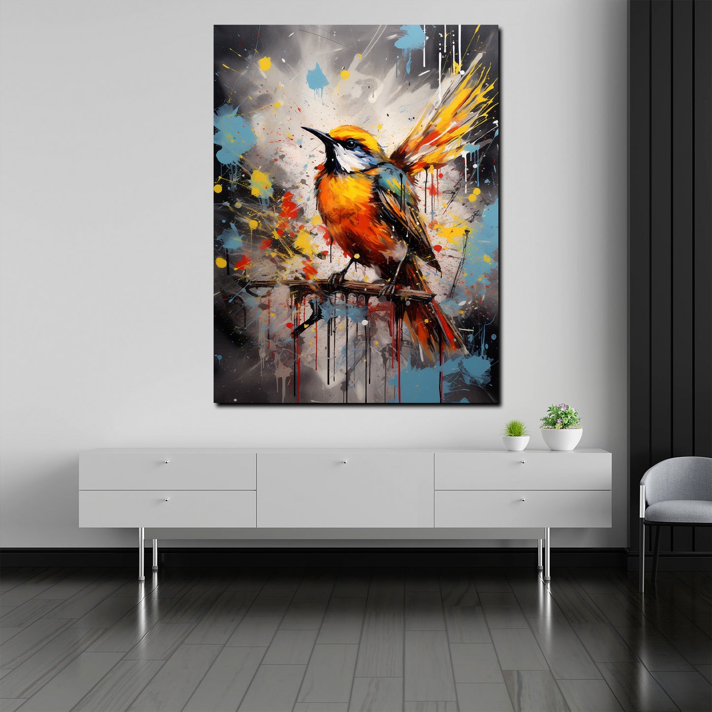 Wandbild Kunstwerk abstrakt Vogel Pop Art Colour