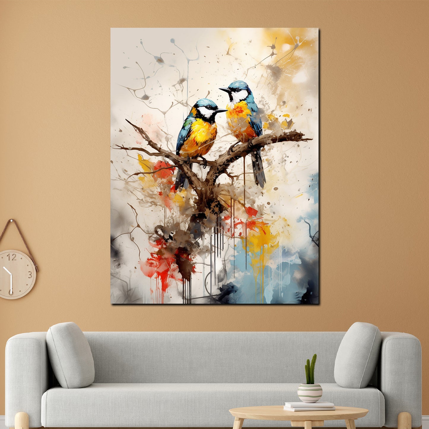 Wandbild Kunstwerk abstrakt Vogelpärchen im Baum