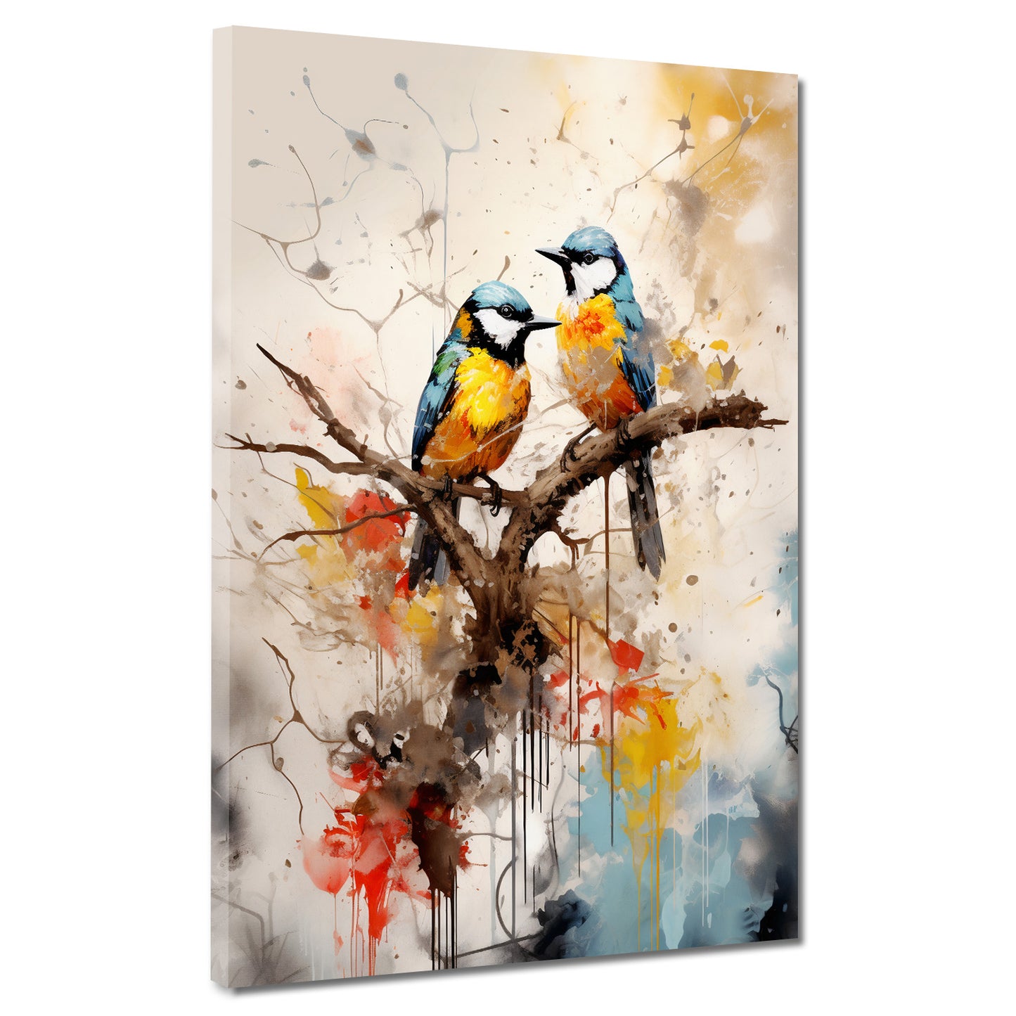 Wandbild Kunstwerk abstrakt Vogelpärchen im Baum