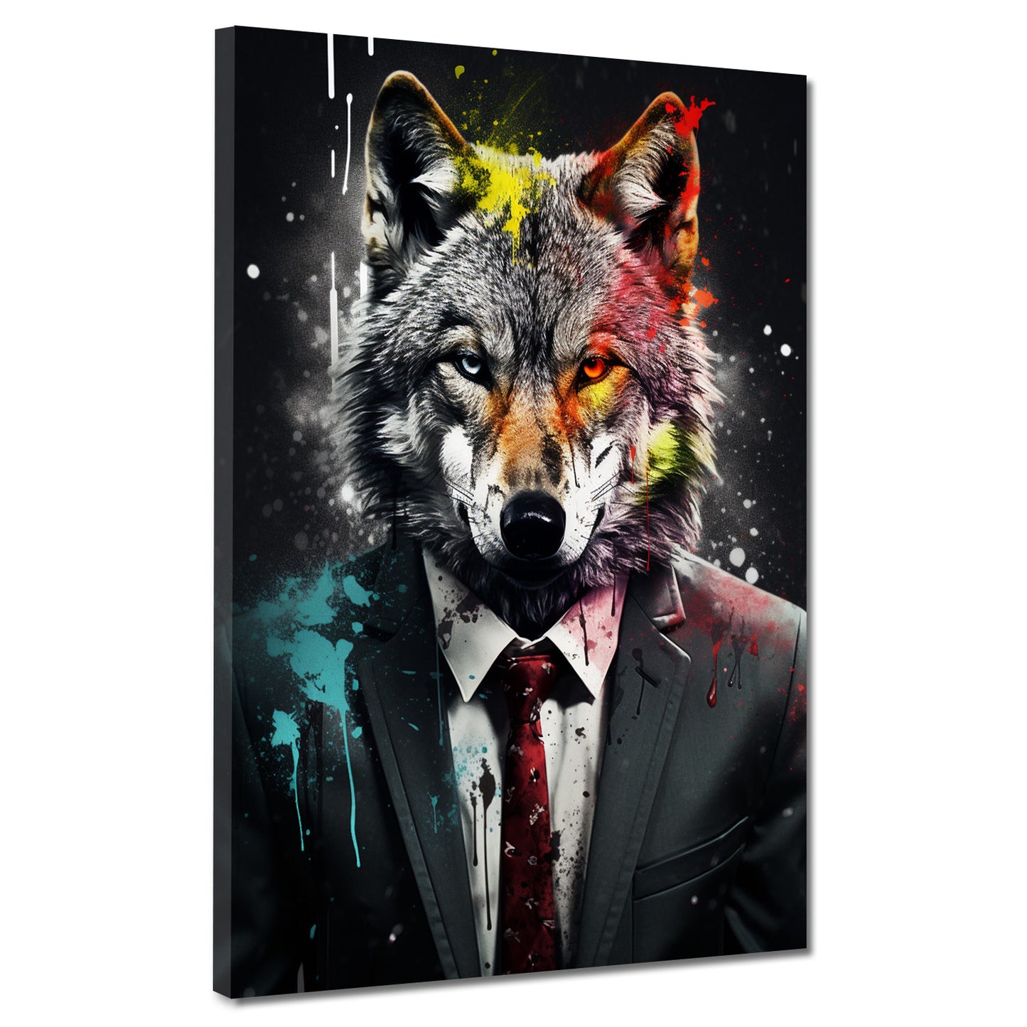 Wandbild Kunstwerk abstrakt Wolf im Anzug Pop Art Black Style