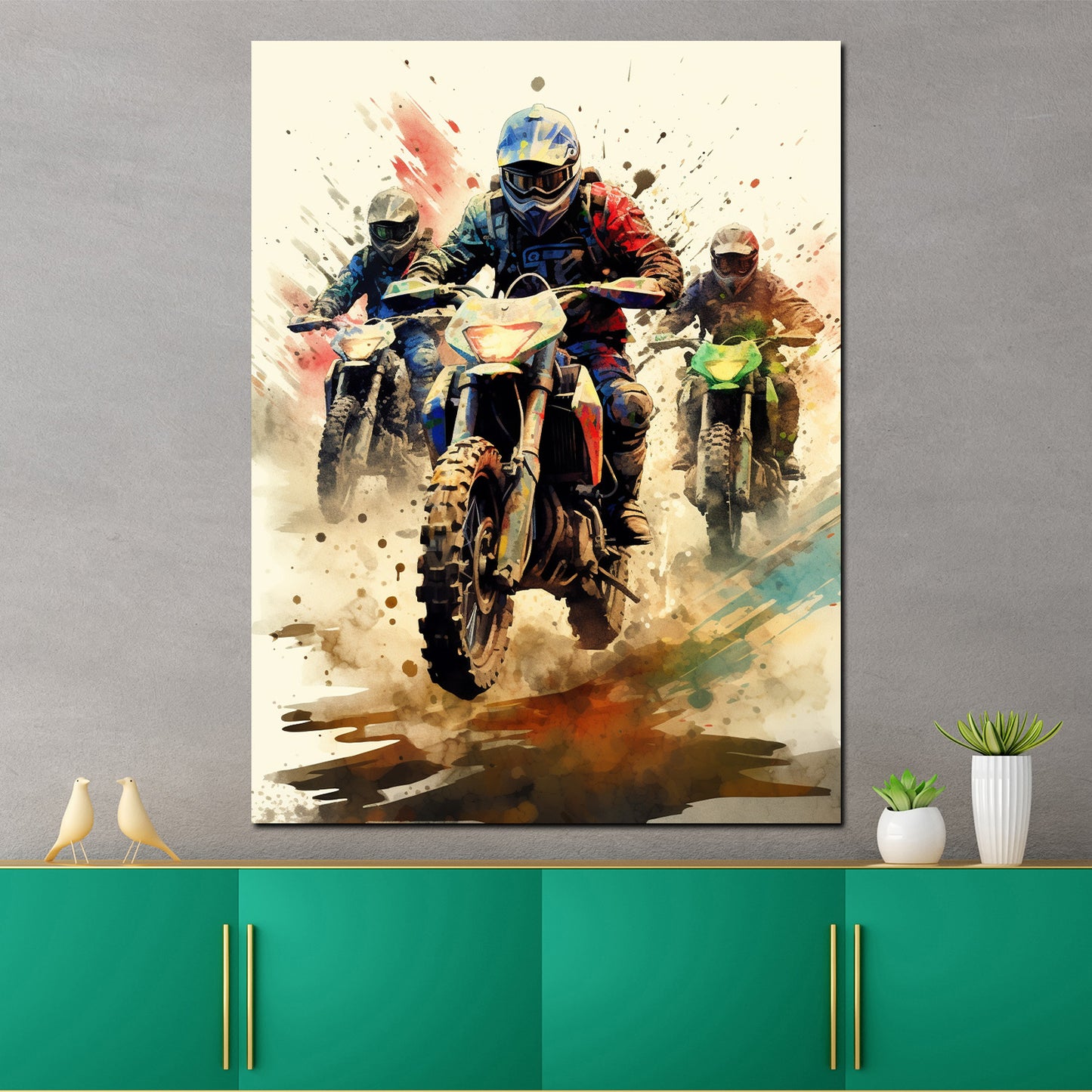 Wandbild Kunstwerk abstrakt drei Biker Motocross