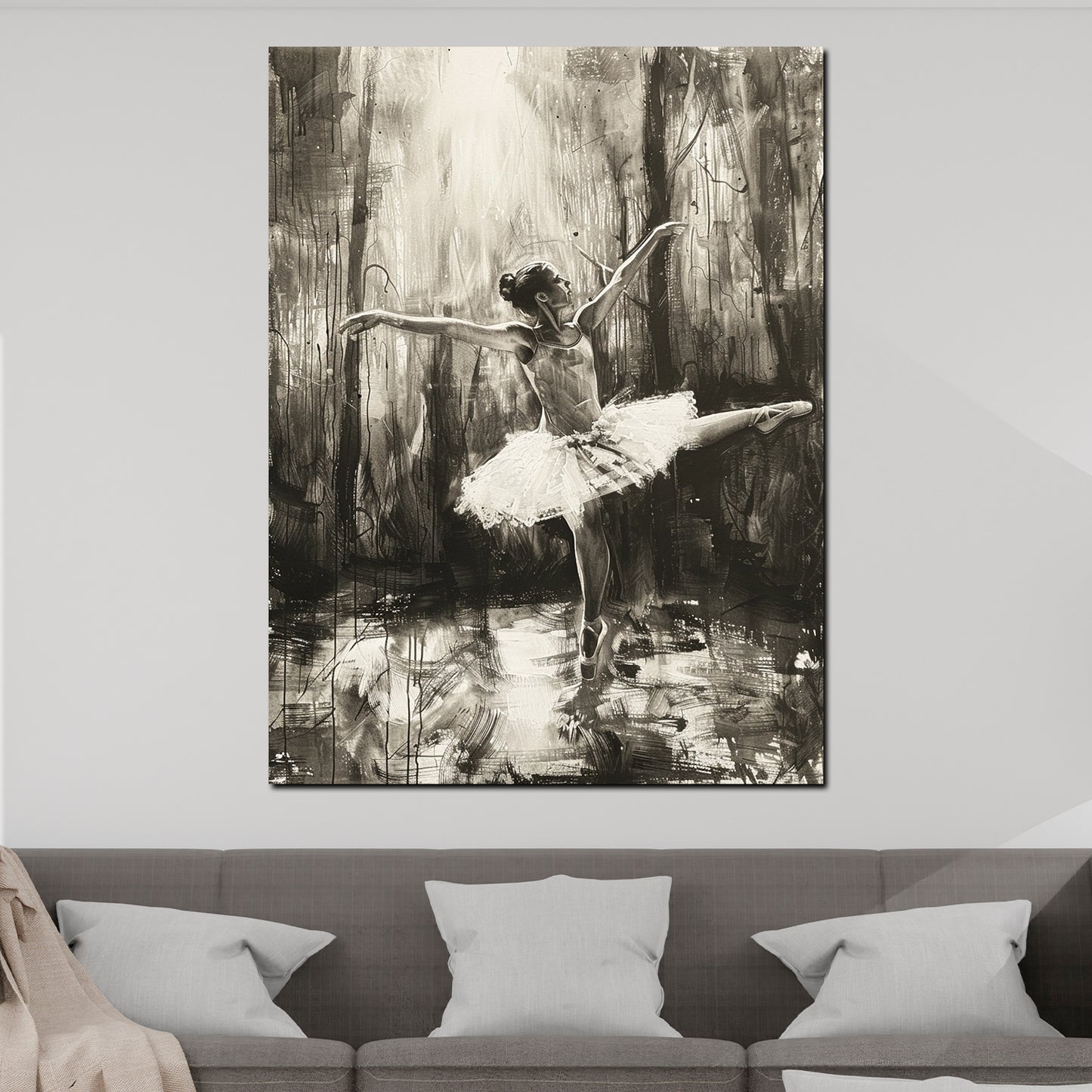 Wandbild Kunstwerk abstrakt elegante Ballerina in monochromen Farben