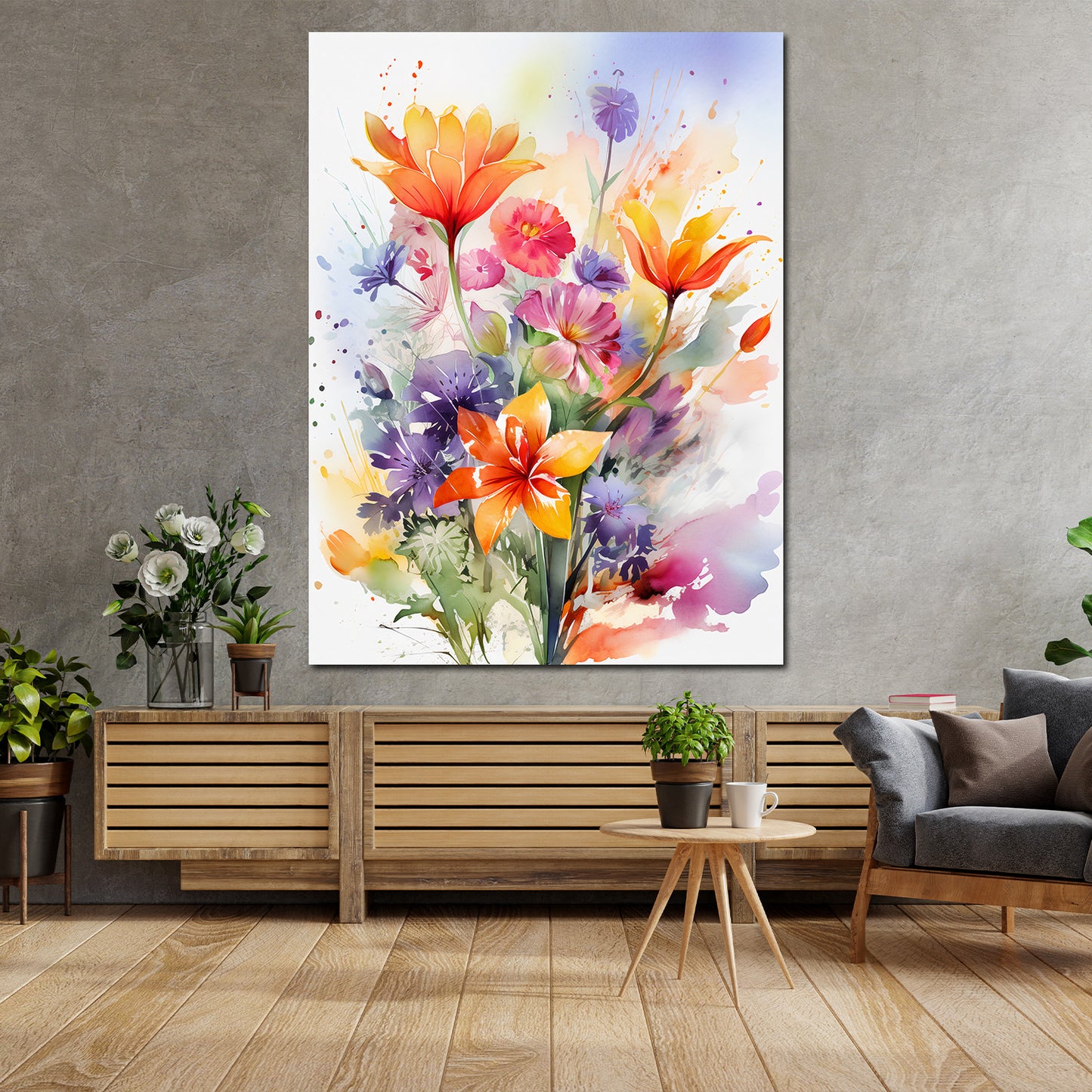 Wandbild Kunstwerk abstrakt farbenfrohe Blumen