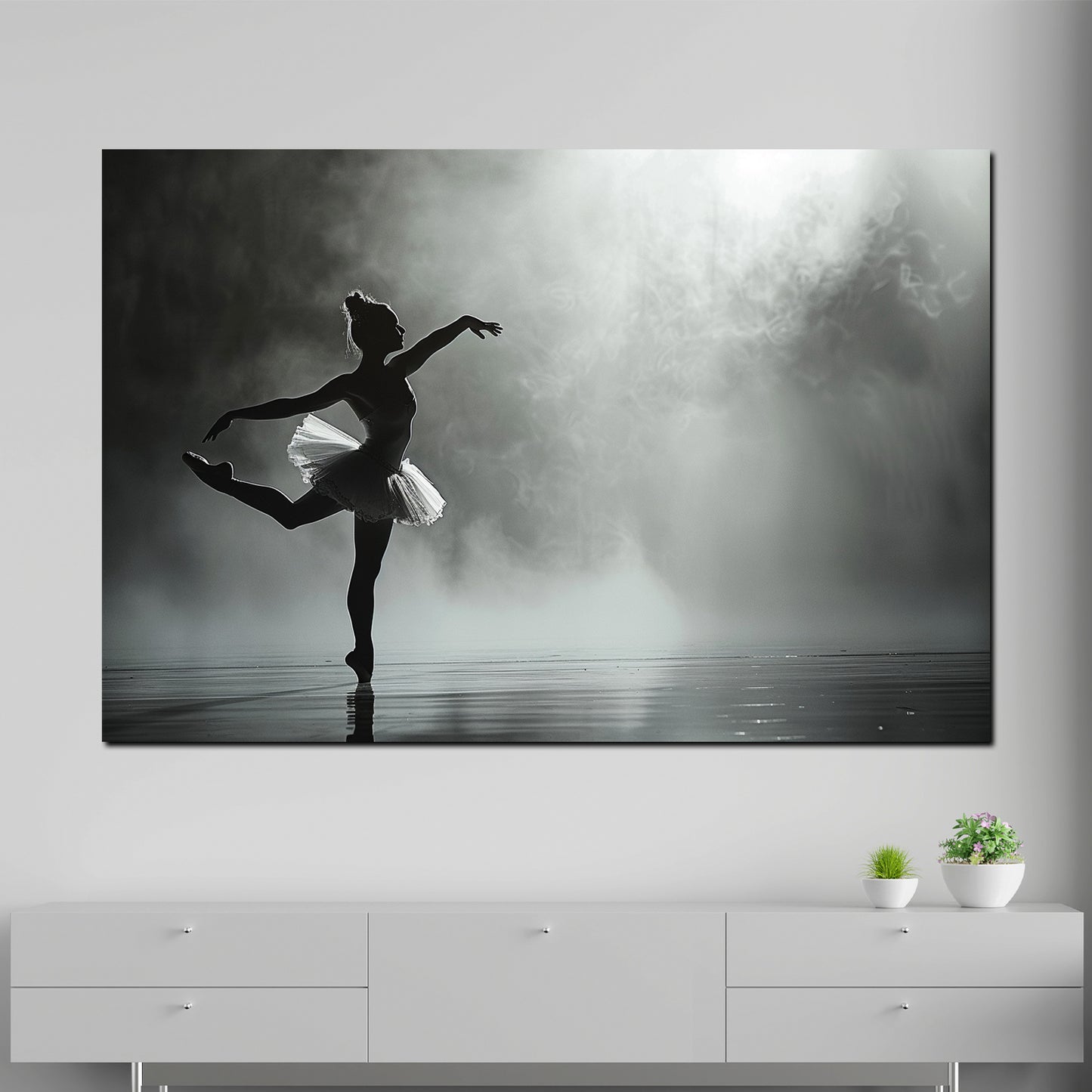 Wandbild Kunstwerk abstrakt tanzende Ballerina im Nebel