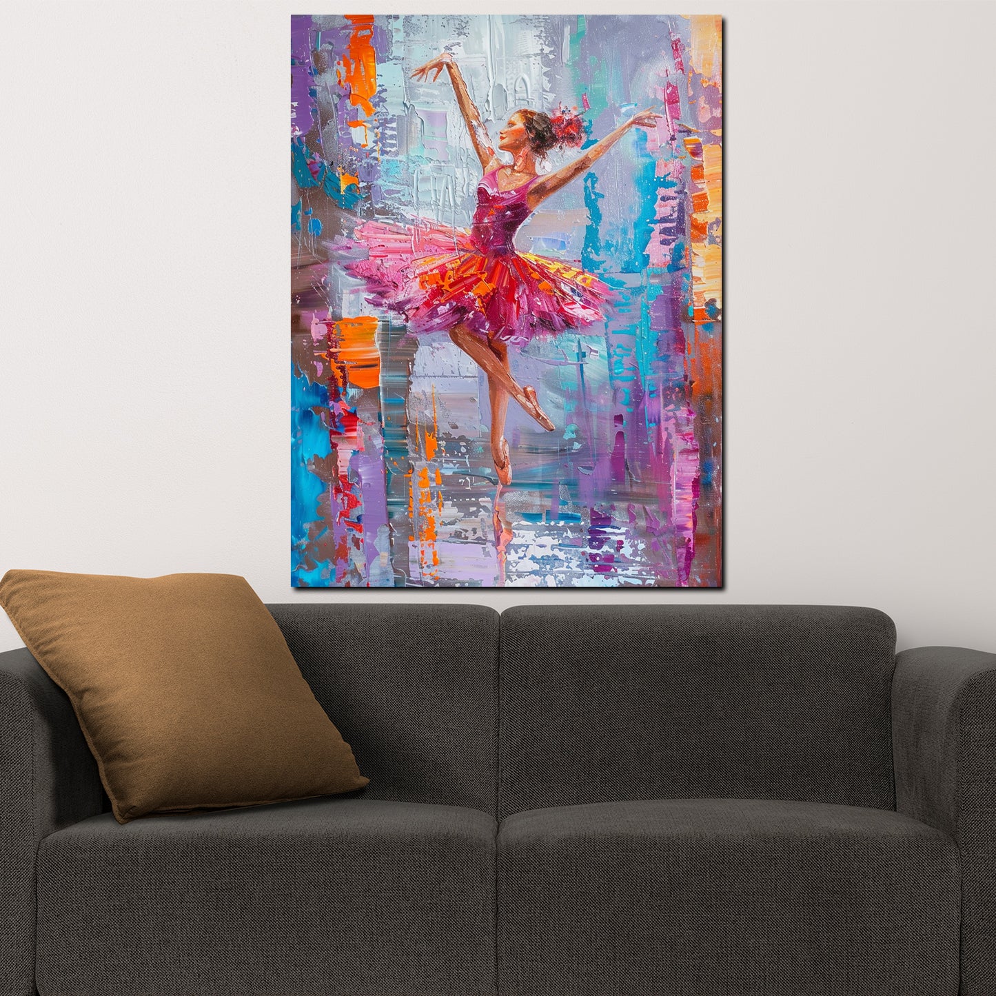 Wandbild Kunstwerk abstrakt tanzende Ballerina mit farbenfrohem Tutu