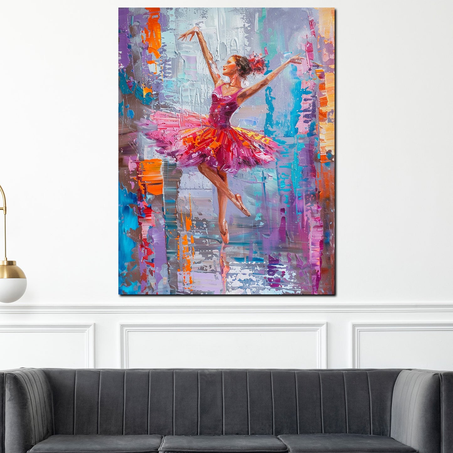 Wandbild Kunstwerk abstrakt tanzende Ballerina mit farbenfrohem Tutu