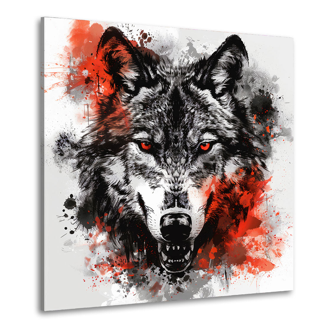 Wandbild Kunstwerk abstrakt wilder Wolf in rot und schwarz