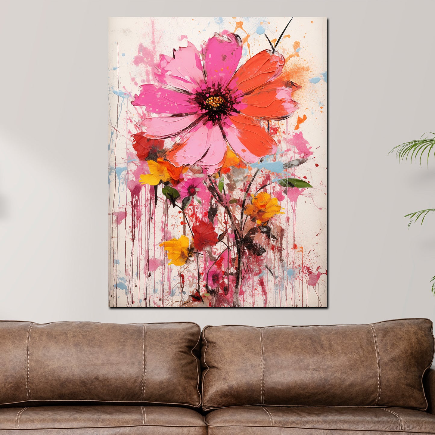 Wandbild Kunstwerk abstrakt wunderschöne Blume Pink Colour Splash