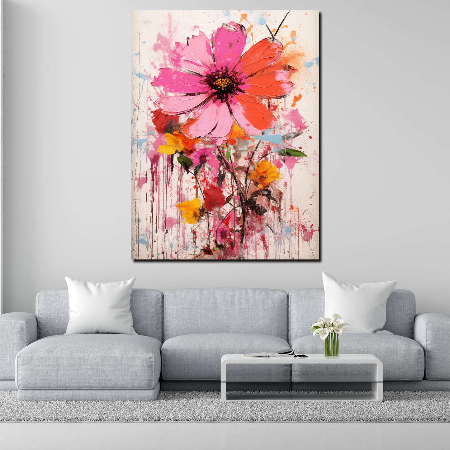 Wandbild Kunstwerk abstrakt wunderschöne Blume Pink Colour Splash