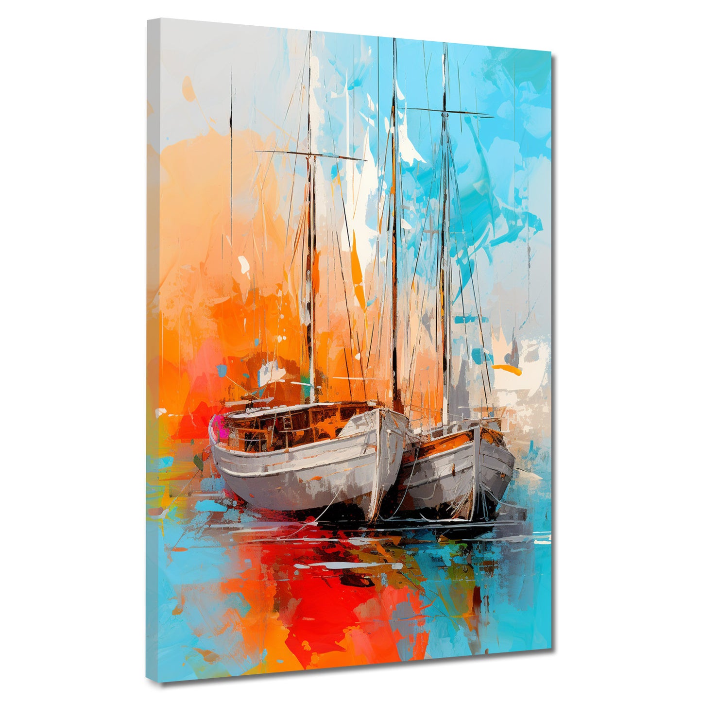 Wandbild Kunstwerk abstrakt zwei Segelboote Painting Style