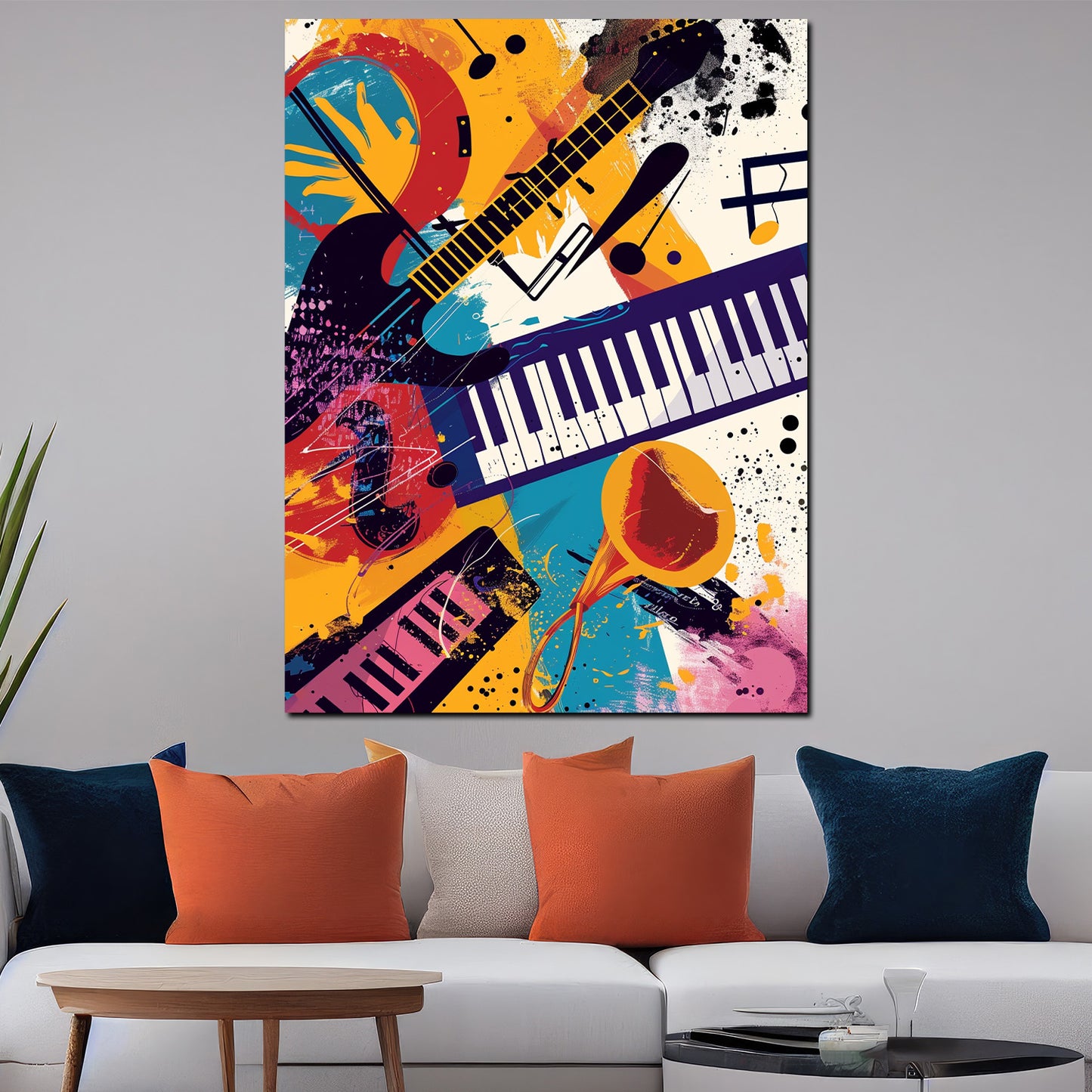 Wandbild Kunstwerk abstrakte Gitarre Klavier Trompete modern