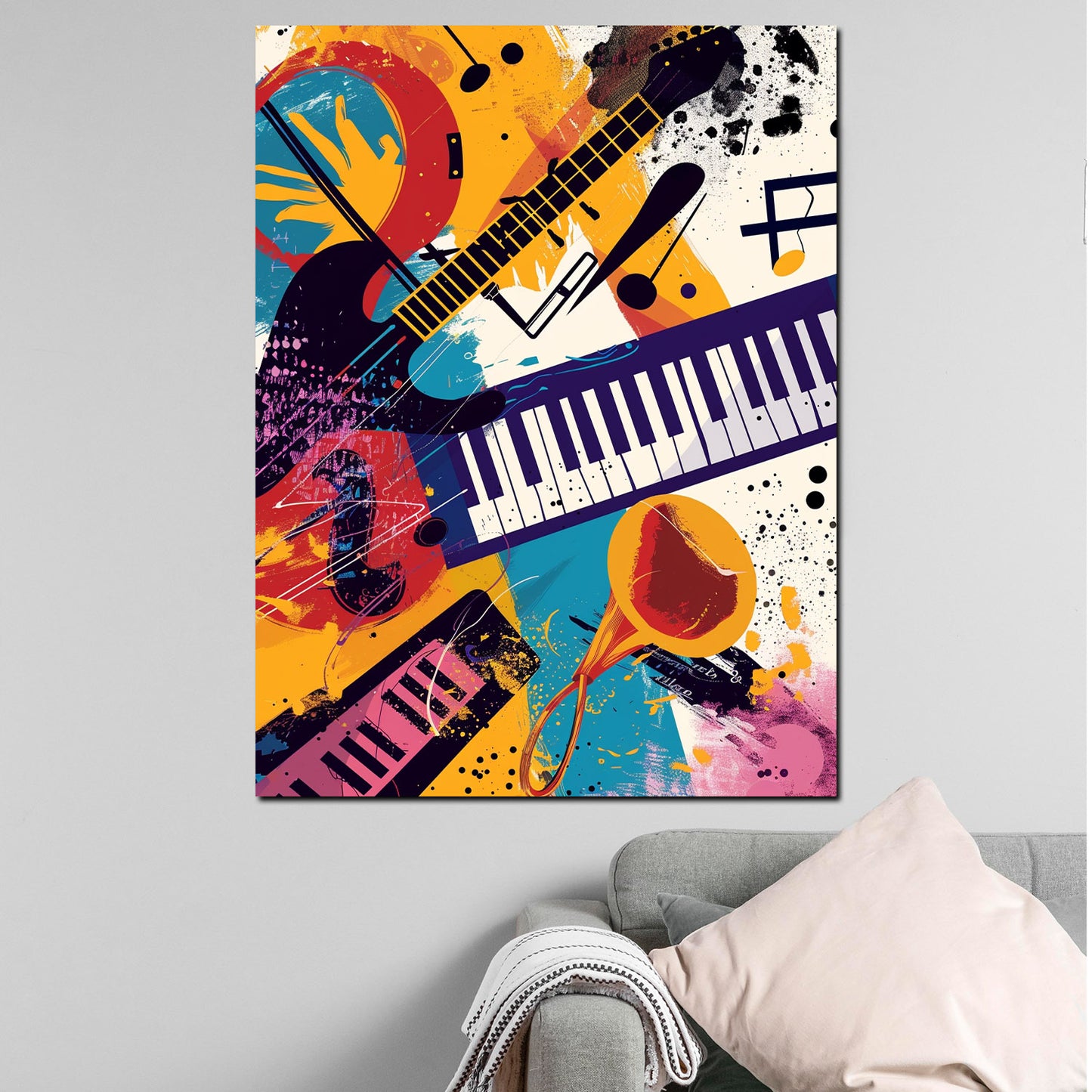 Wandbild Kunstwerk abstrakte Gitarre Klavier Trompete modern