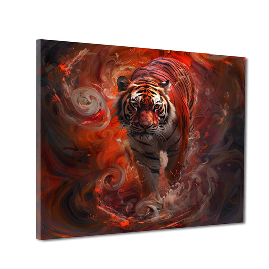 Wandbild Kunstwerk abstrakter Tiger in dynamischem Rot