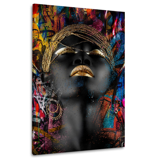 Wandbild Kunstwerk afrikanische Frau Graffiti Street Art Stil