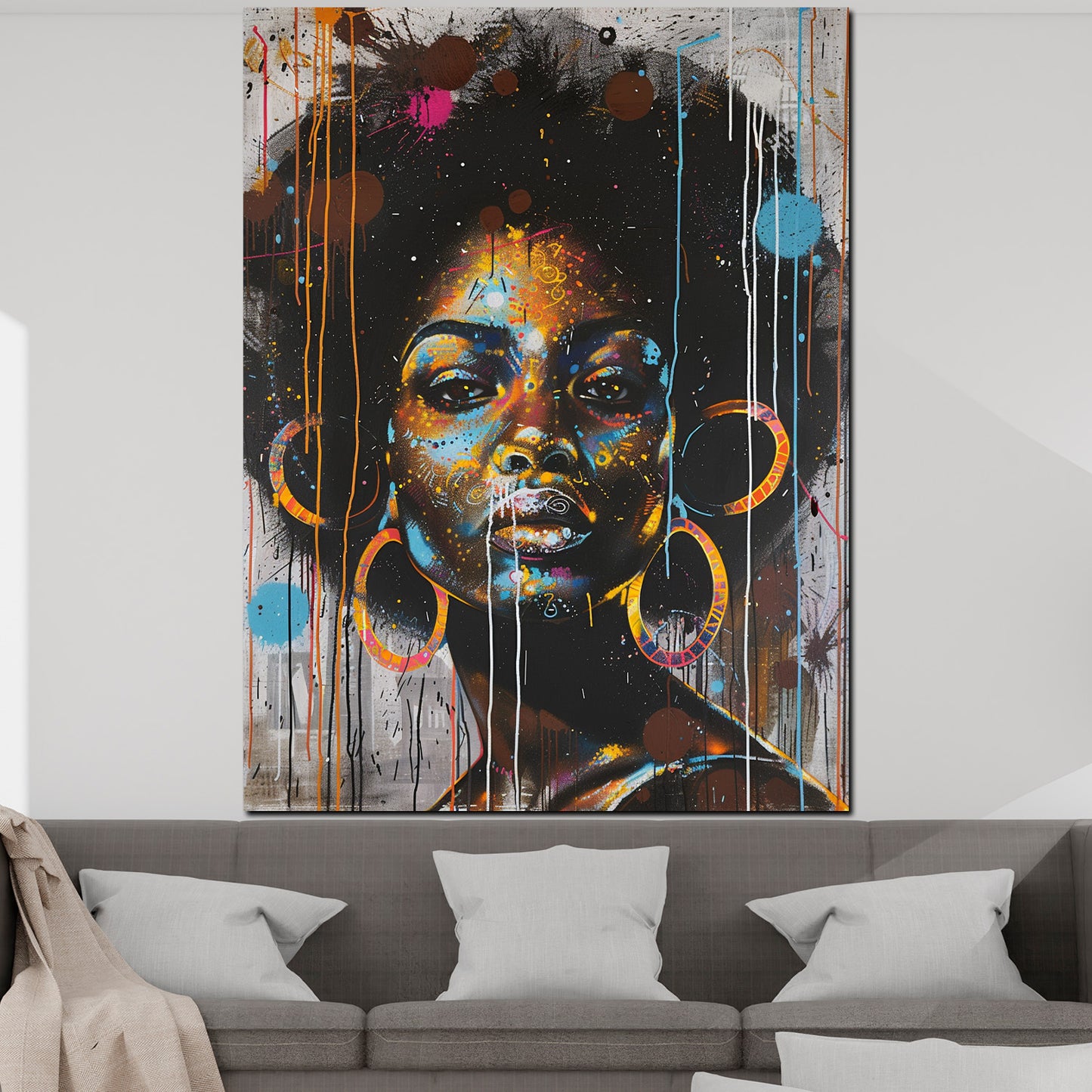 Wandbild Kunstwerk afrikanische Frau farbenfroh mit leuchtenden Akzenten modern