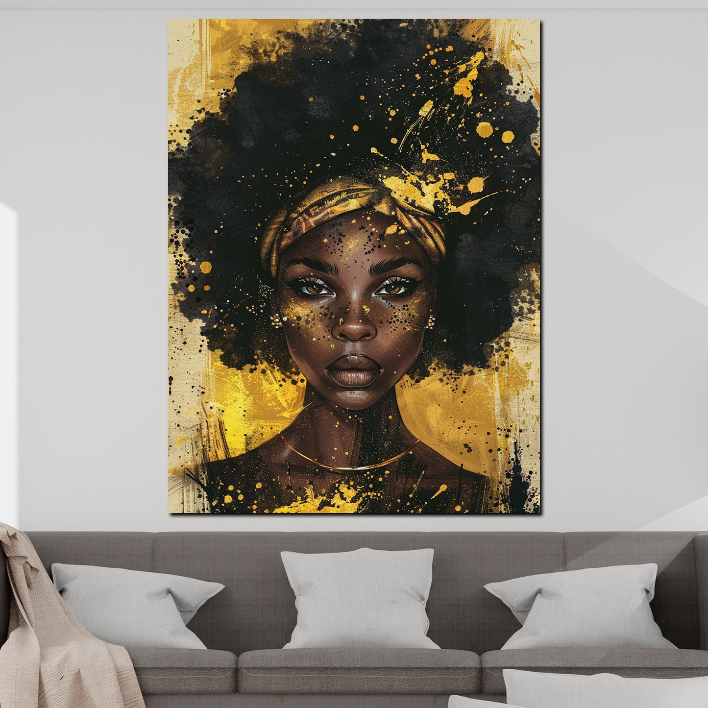 Wandbild Kunstwerk afroamerikanische Frau Goldoptik