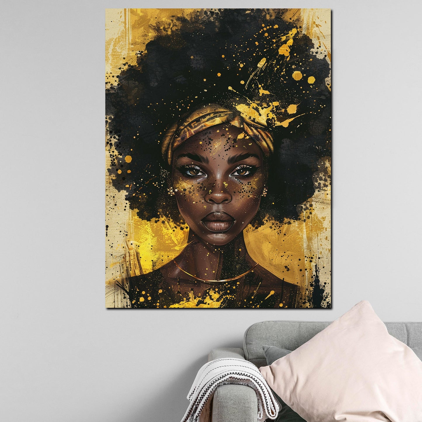 Wandbild Kunstwerk afroamerikanische Frau Goldoptik