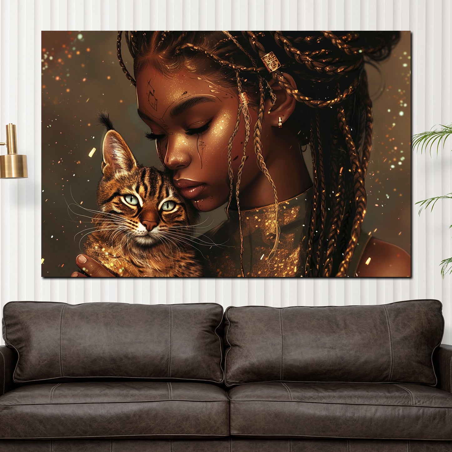 Wandbild Kunstwerk afroamerikanische Frau Katze stilvoll