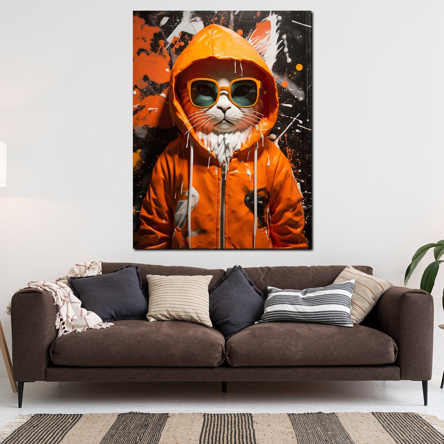 Wandbild Kunstwerk coole Katze mit Jacke und Sonnenbrille Pop Art