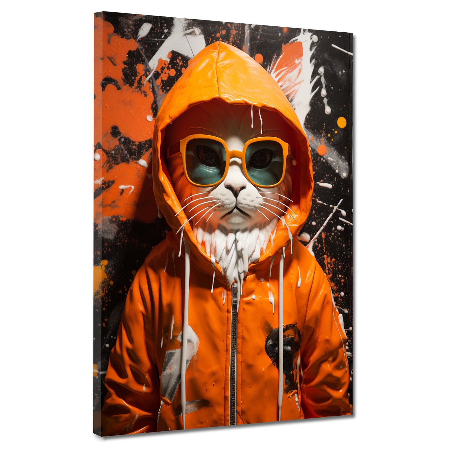 Wandbild Kunstwerk coole Katze mit Jacke und Sonnenbrille Pop Art