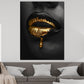 Wandbild Kunstwerk edle Lippen in Gold